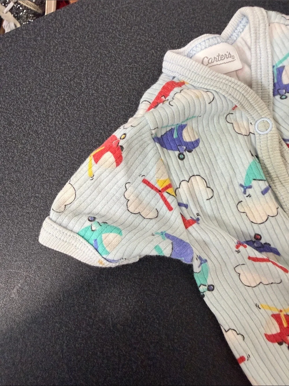 Carter's Light Blue Ribbed Airplane Print One-Piece Footie 90’s